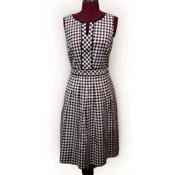 Talbots Petite Gingham Fit And Flare Cotton Blend Dress Black White Sz 8P - Picture 1 of 13